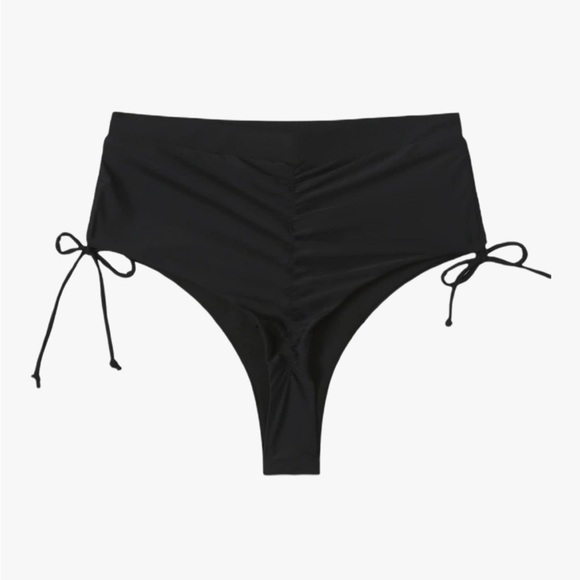 Black High-Waisted cheeky scrunch Bikini Bottoms with side ties - Picture 1 of 6
